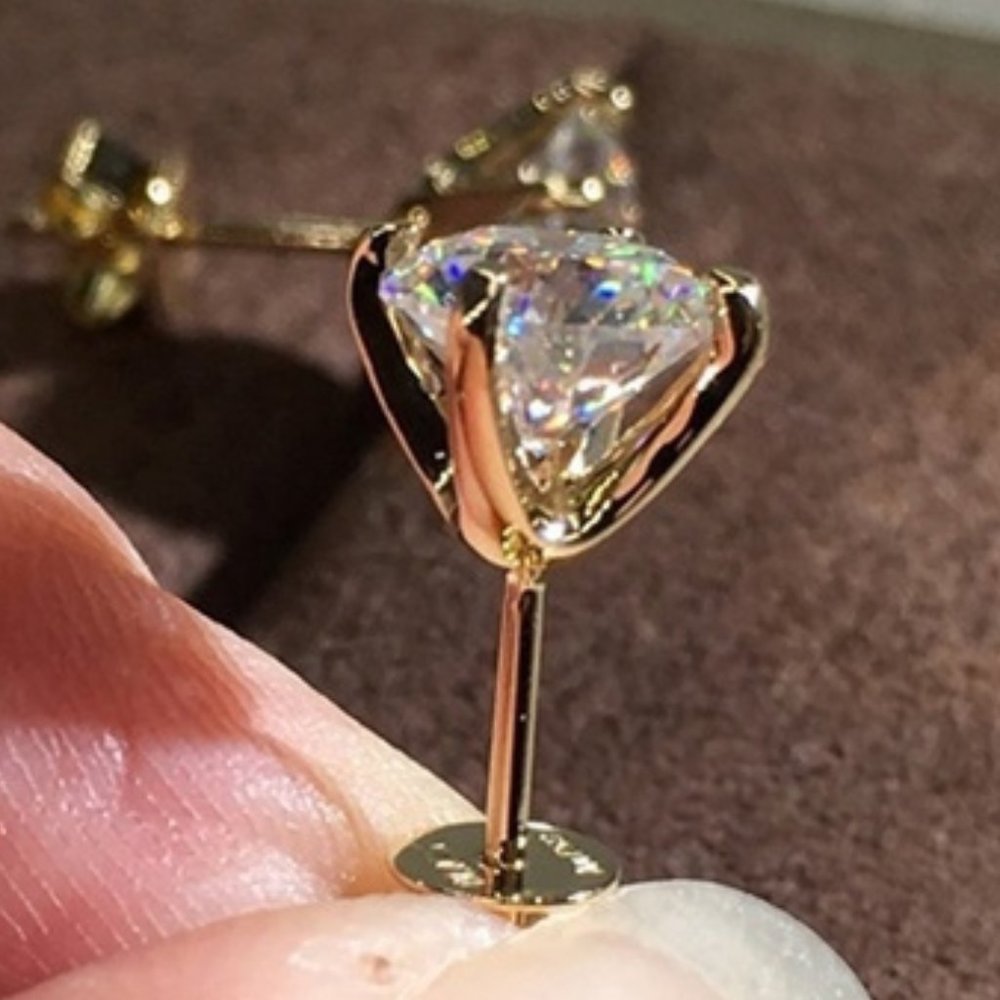 14CT Yellow Gold Stud Simulated Diamonds Earrings, Sterling silver&RP - Picture 7 of 7